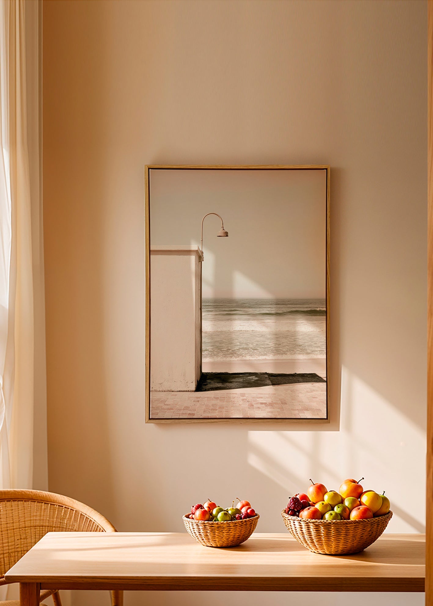 Quadro paesaggio spiaggia con lampada da parete