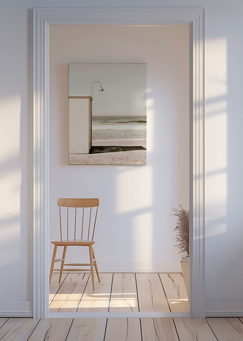 Quadro paesaggio spiaggia con lampada da parete