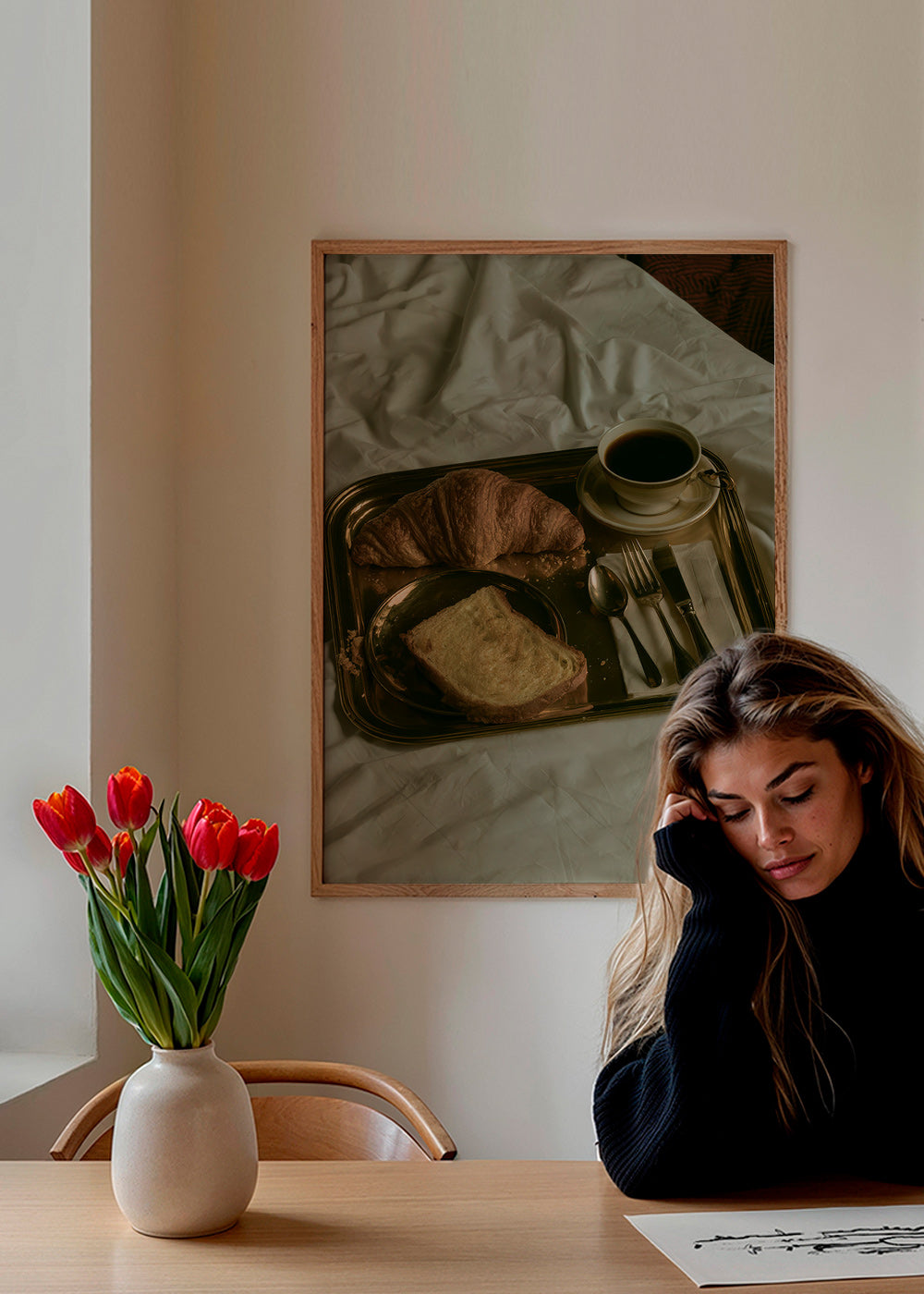 Arte da cucina con colazione su vassoio