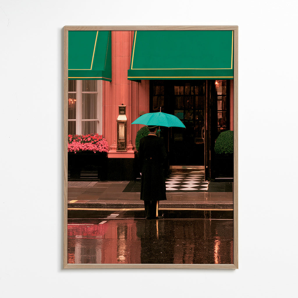 Fotografia cittadina: figura con ombrello e riflessi