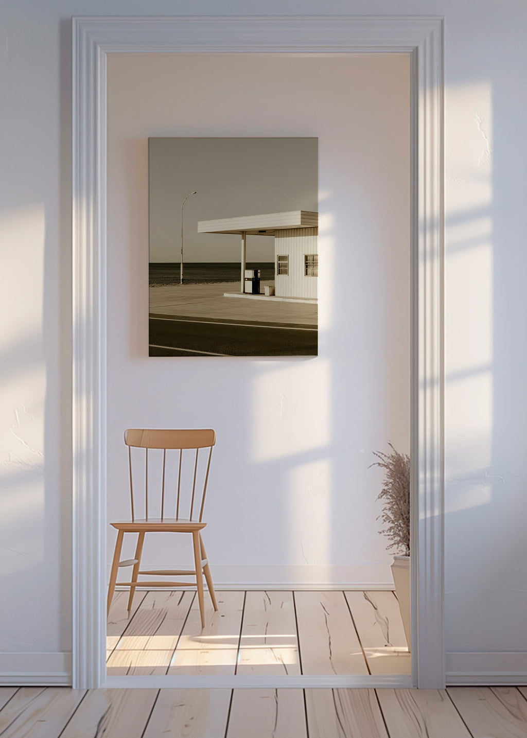 Quadro paesaggistico minimalista stazione costiera