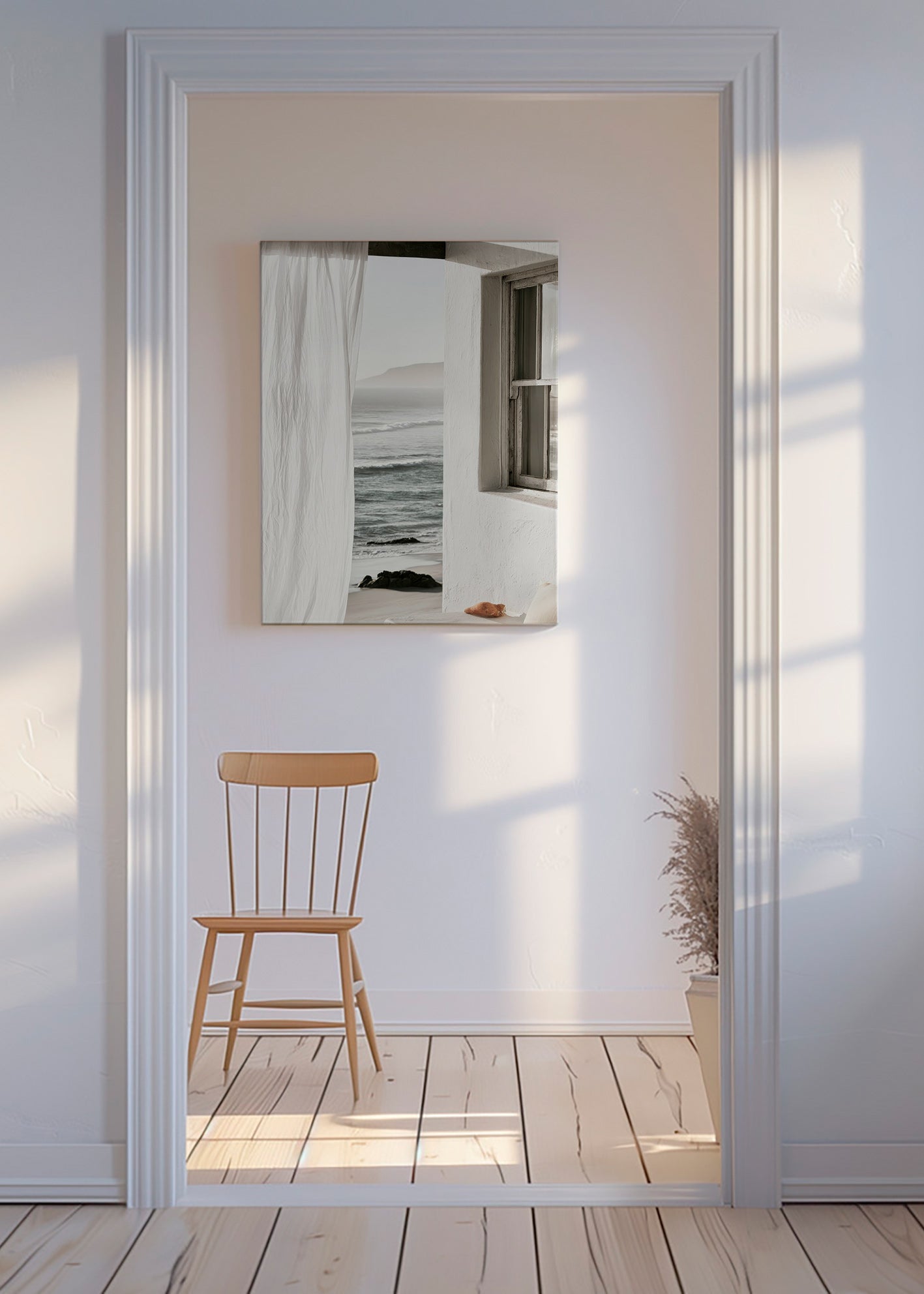 Quadro paesaggio con finestra sul mare