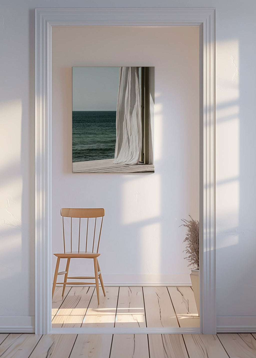 Quadro di paesaggio con tenda sul mare