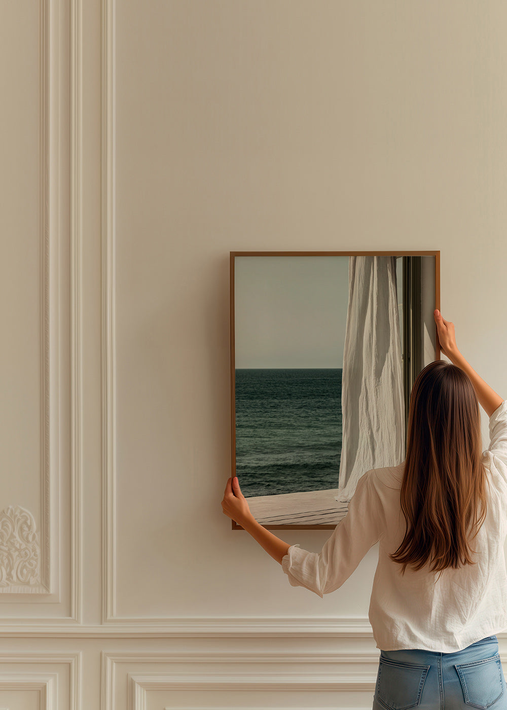 Quadro di paesaggio con tenda sul mare
