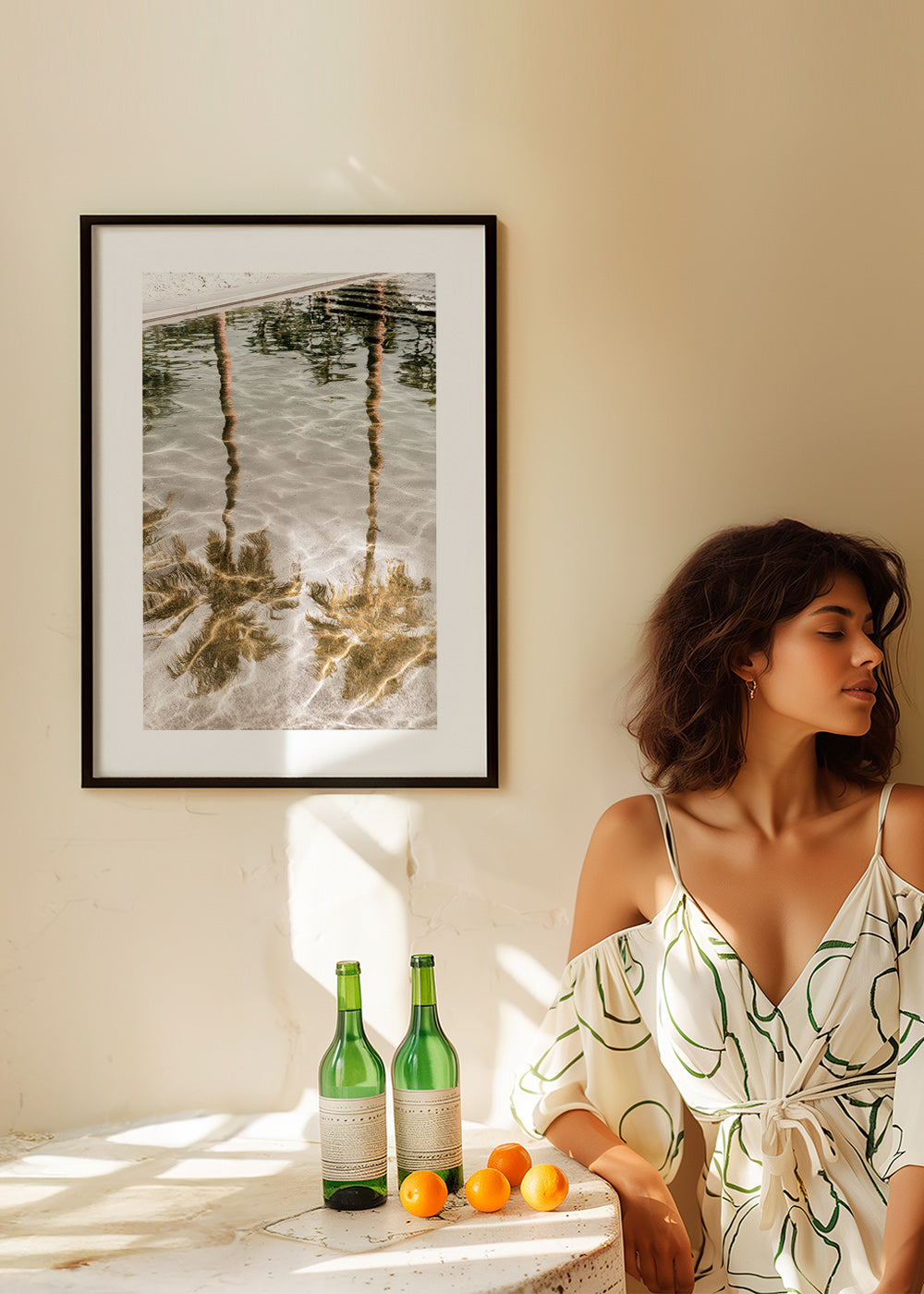 Arte paesaggistica con riflessi di palme