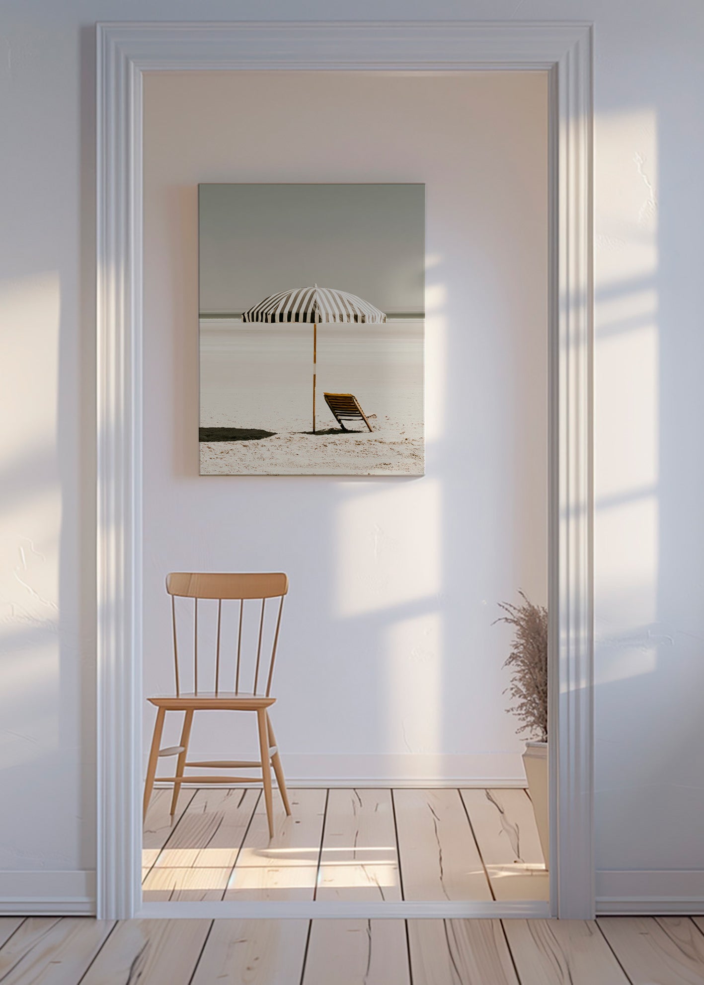 Quadro paesaggio con ombrellone solitario