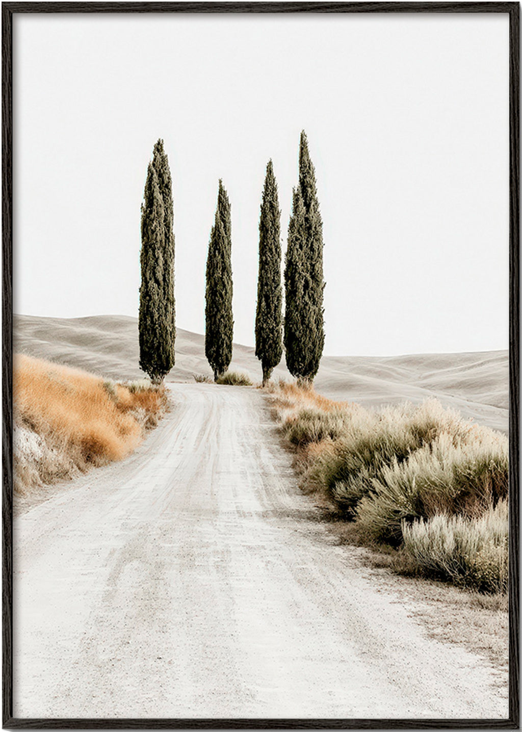 Quadro di paesaggio con cipressi sulla strada