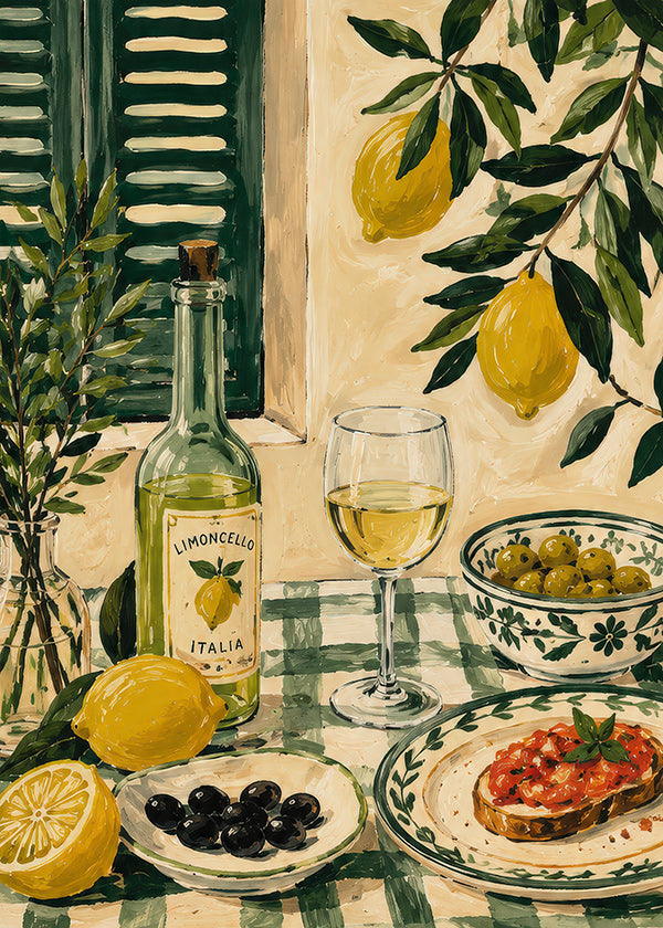 Arte da cucina: natura morta con limoni e limoncello