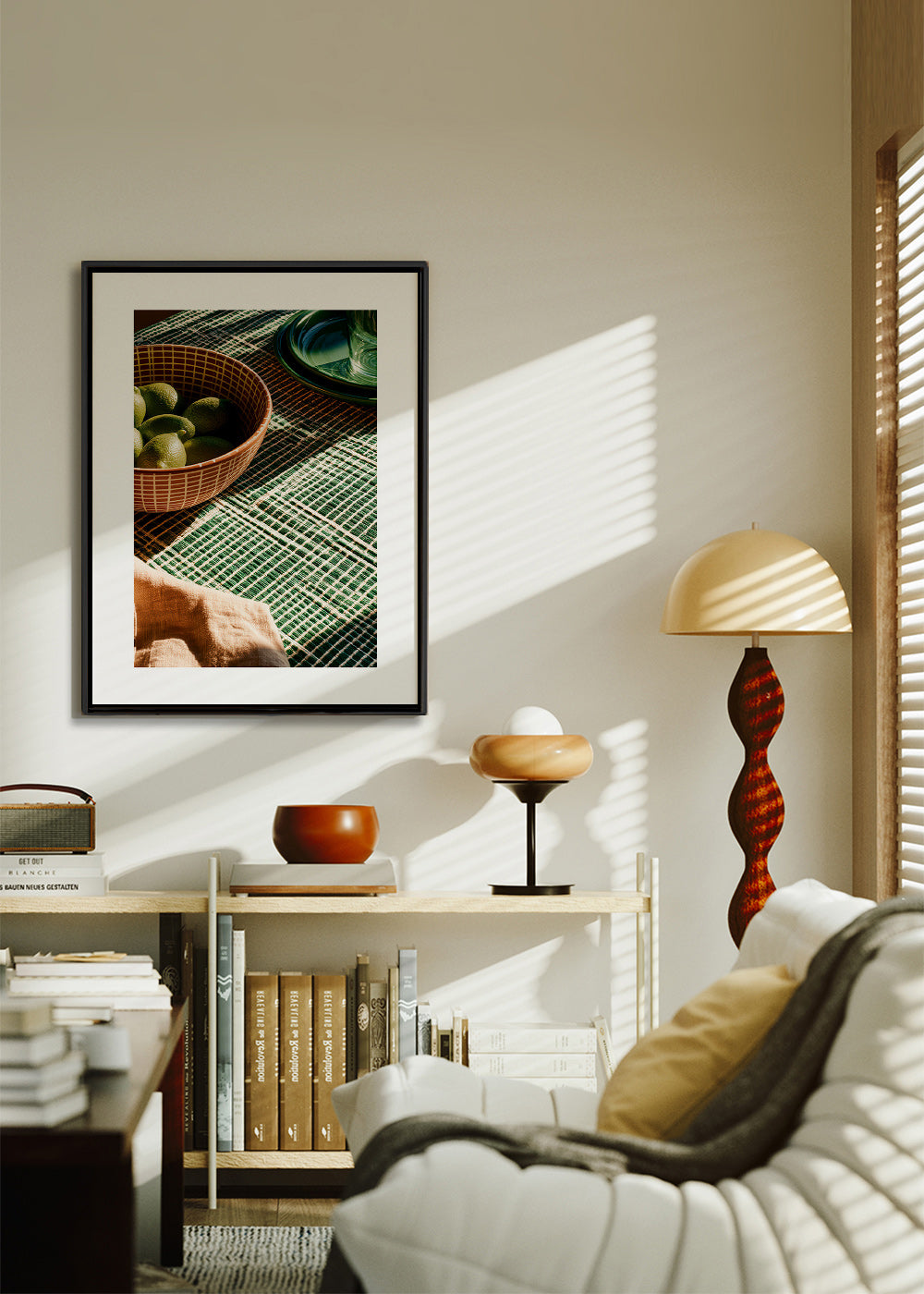 Arte da cucina con lime in ciotola e tessuto grafico