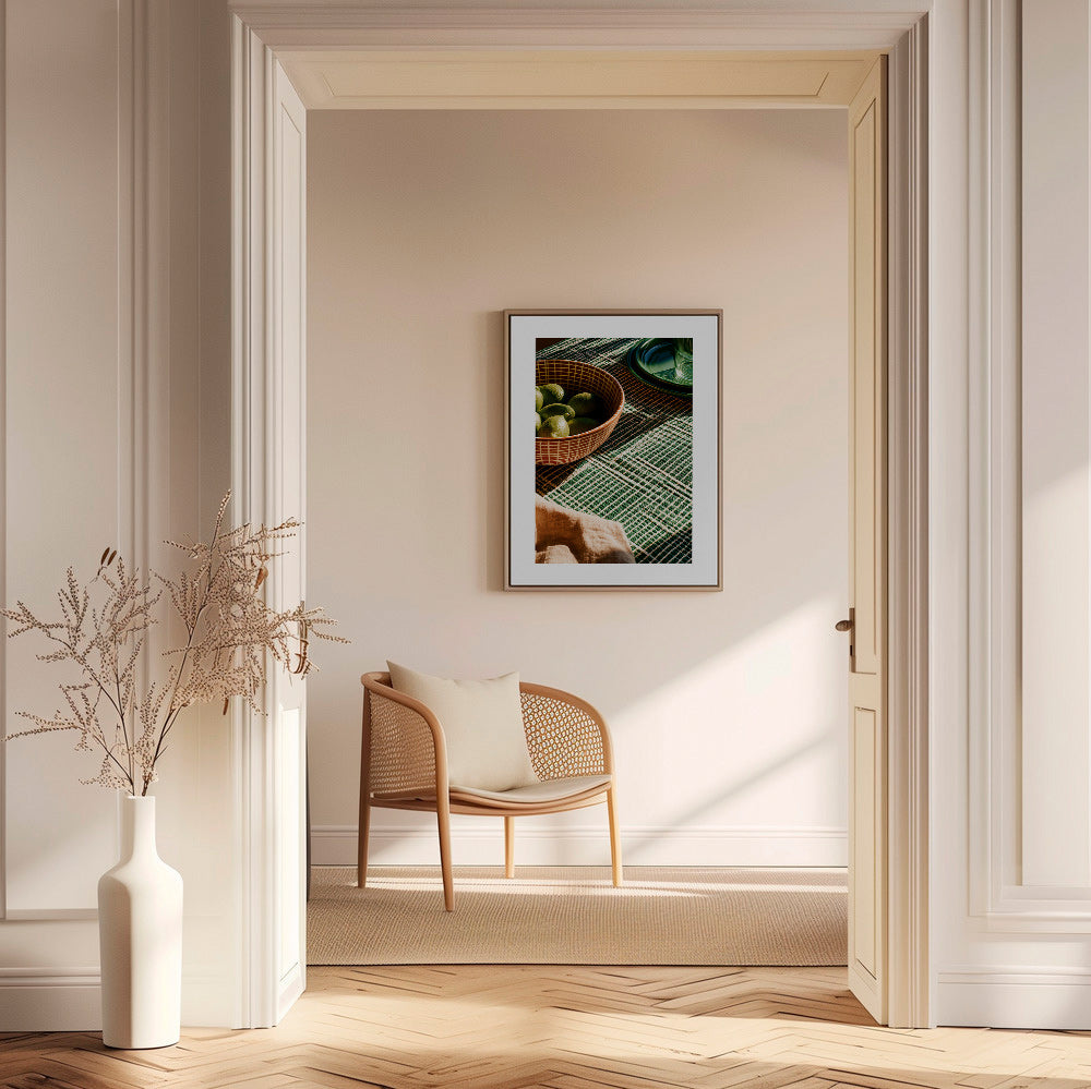 Arte da cucina con lime in ciotola e tessuto grafico