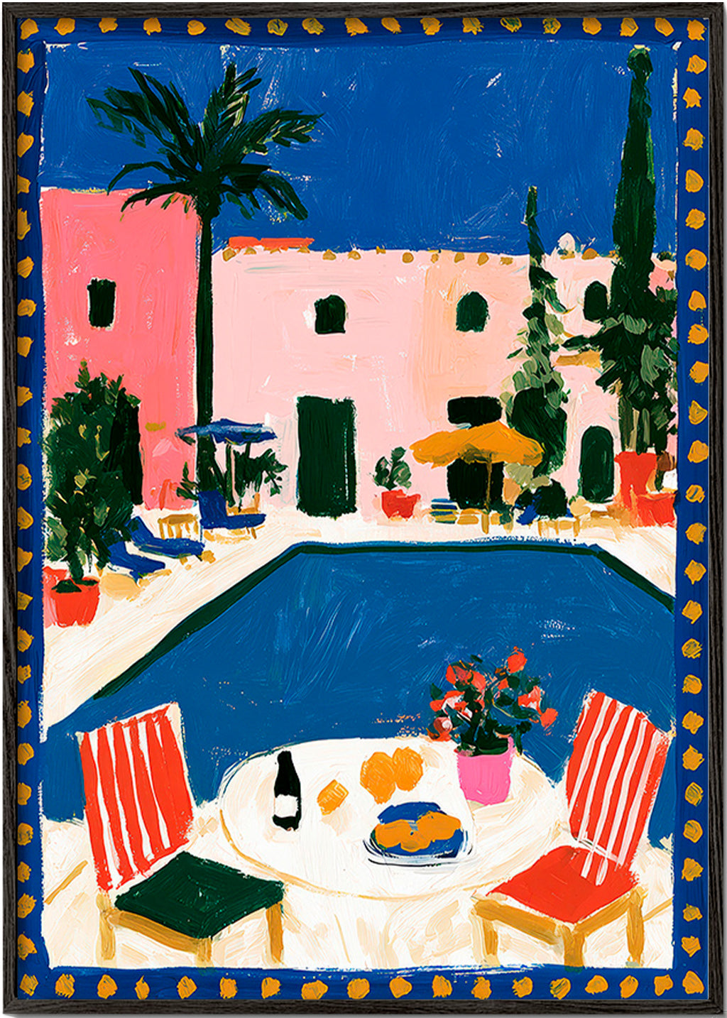 Poster di viaggio: villa rosa con piscina
