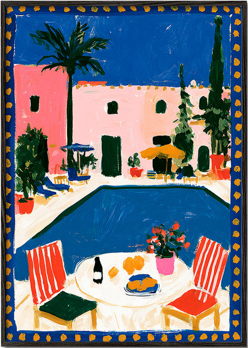 Poster di viaggio: villa rosa con piscina