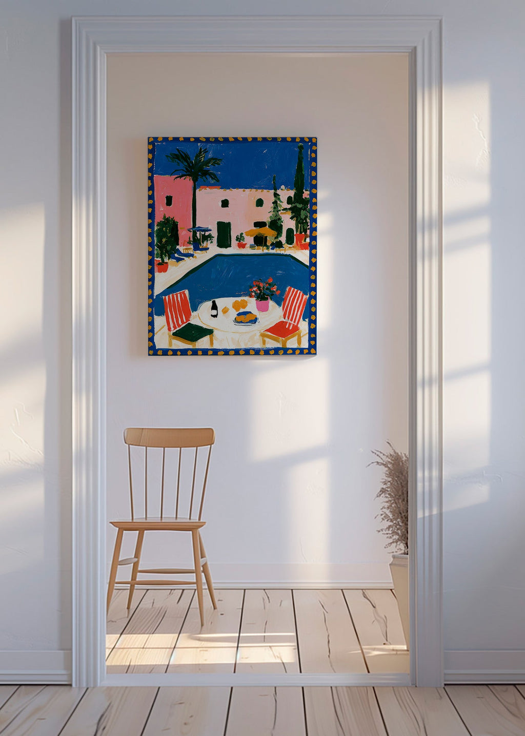 Poster di viaggio: villa rosa con piscina
