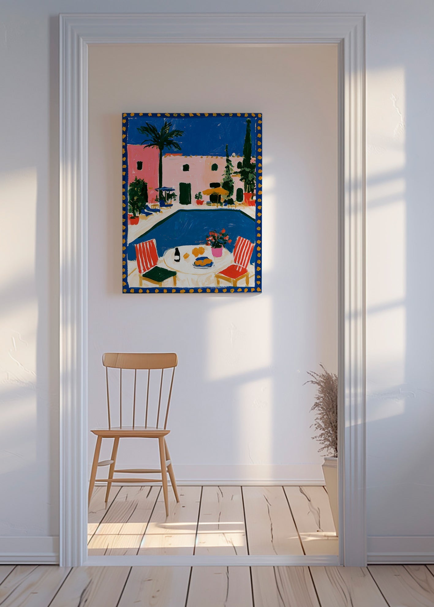 Poster di viaggio: villa rosa con piscina
