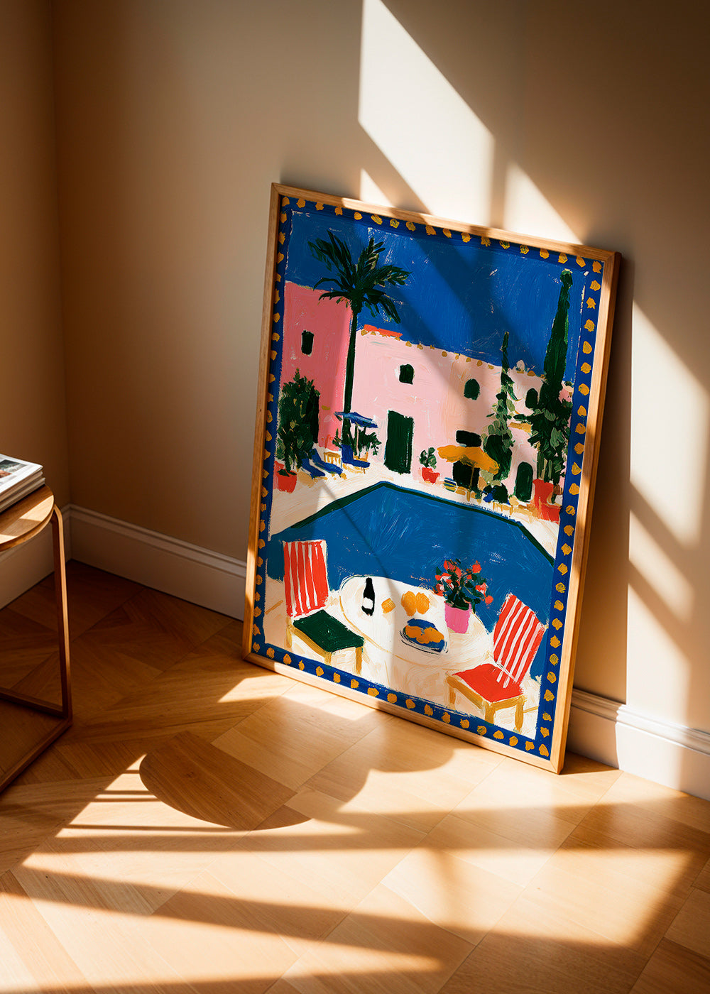 Poster di viaggio: villa rosa con piscina