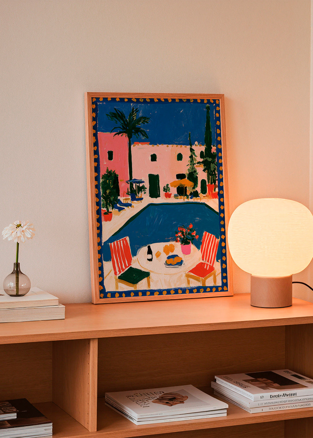 Poster di viaggio: villa rosa con piscina