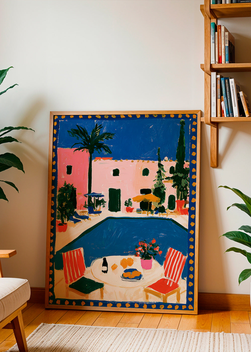 Poster di viaggio: villa rosa con piscina