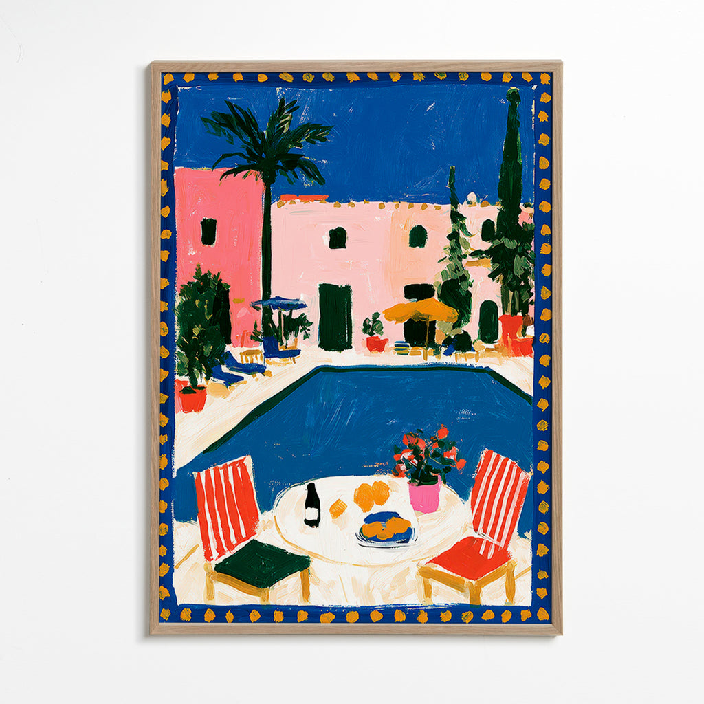 Poster di viaggio: villa rosa con piscina