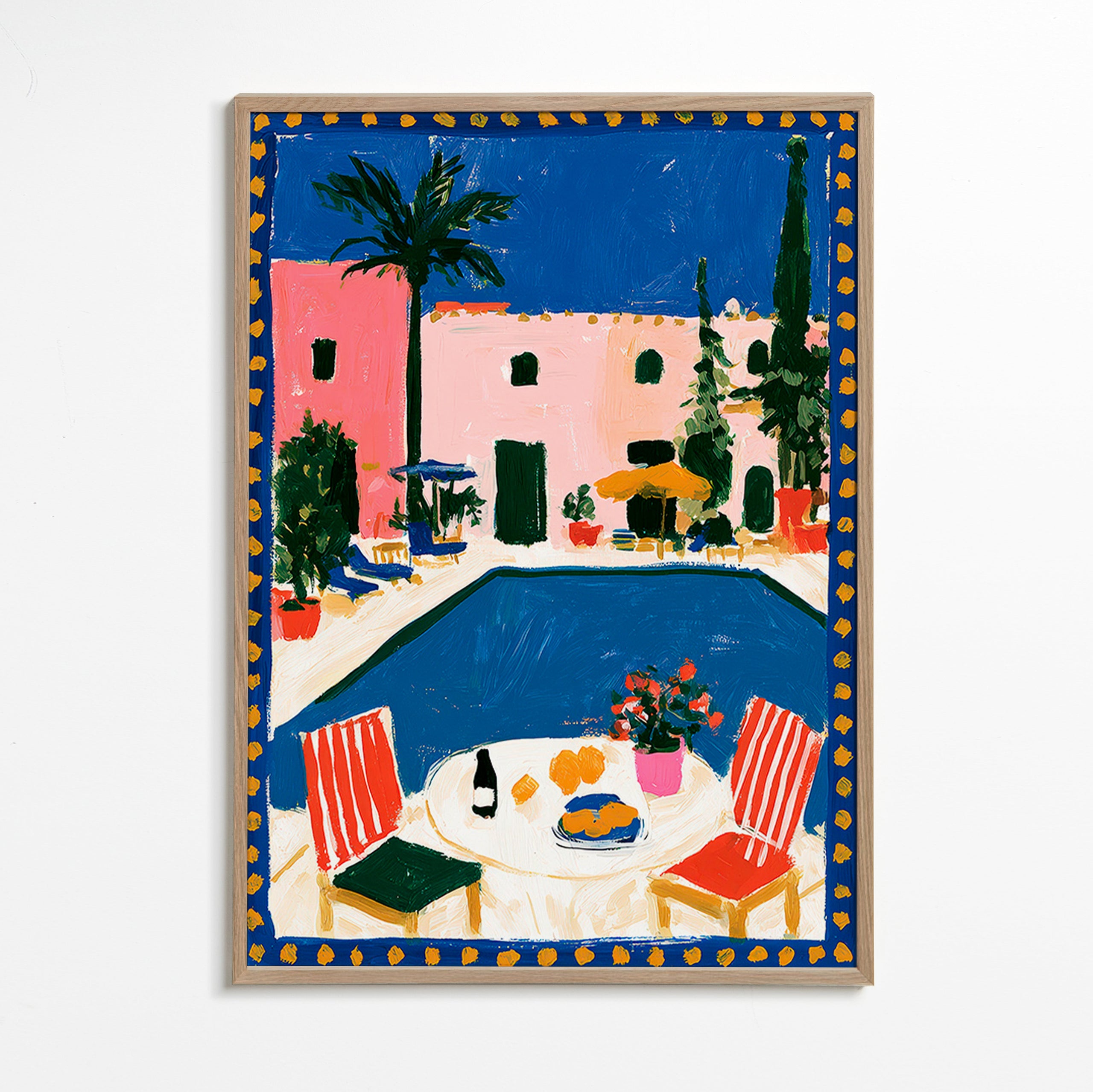 Poster di viaggio: villa rosa con piscina
