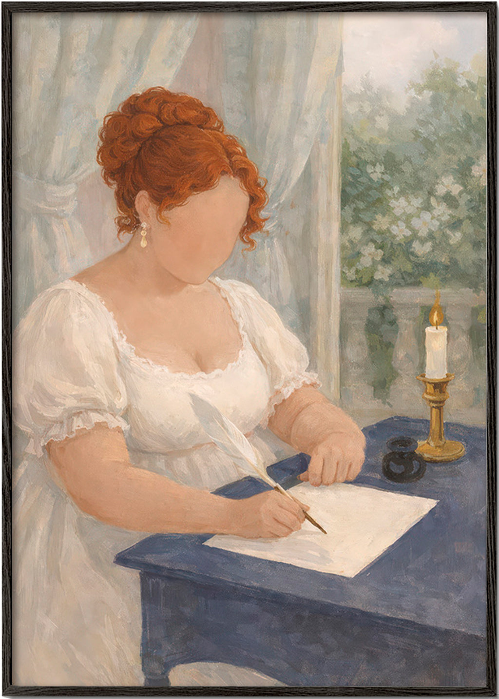 Illustrazione di dama che scrive alla candela