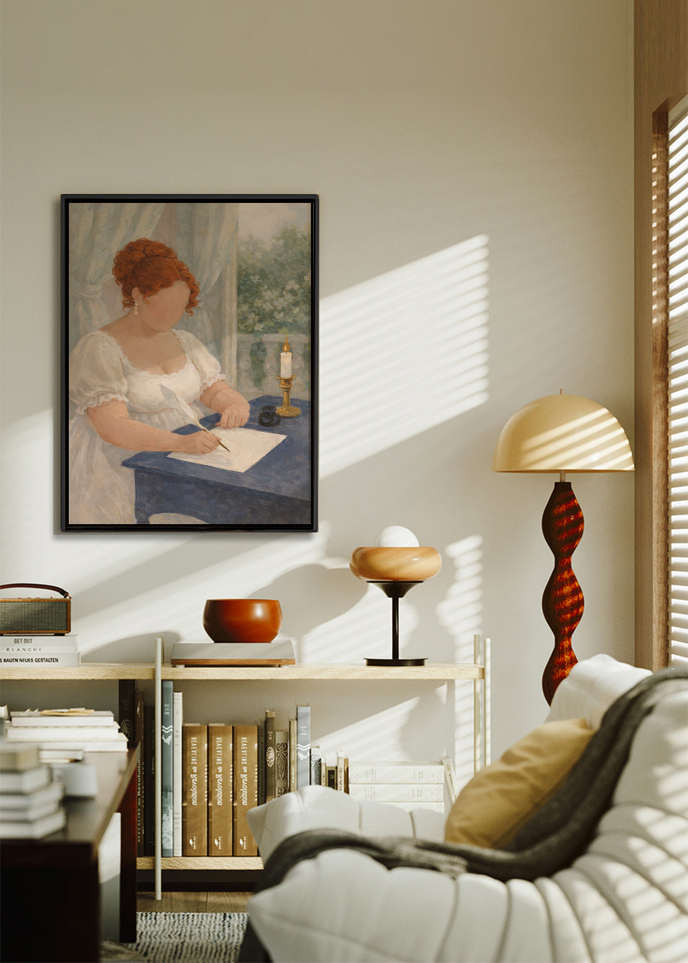 Illustrazione di dama che scrive alla candela