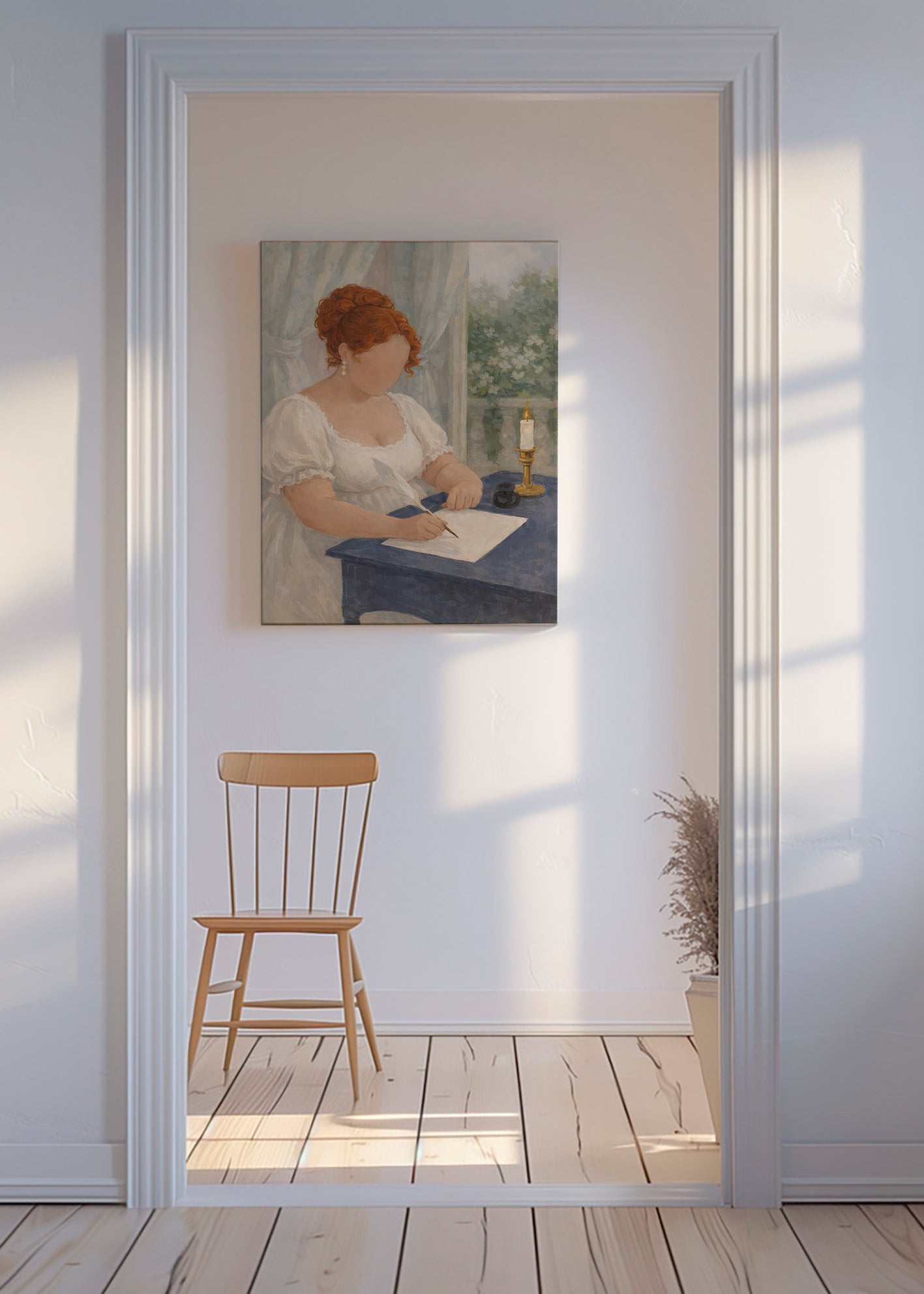 Illustrazione di dama che scrive alla candela