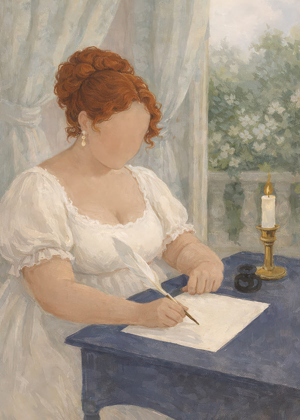 Illustrazione di dama che scrive alla candela