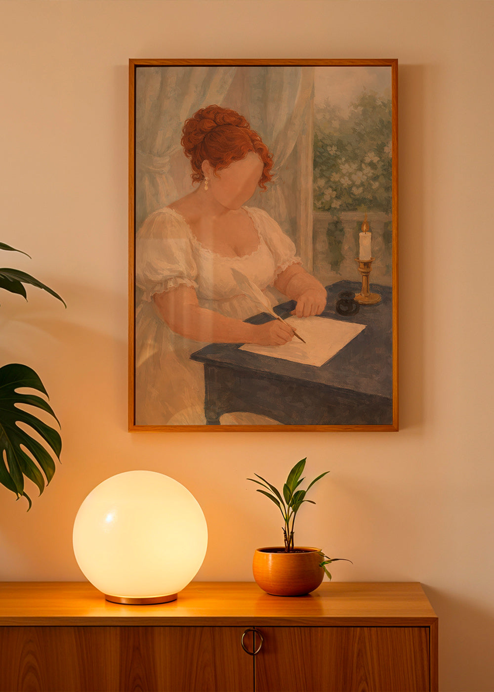 Illustrazione di dama che scrive alla candela