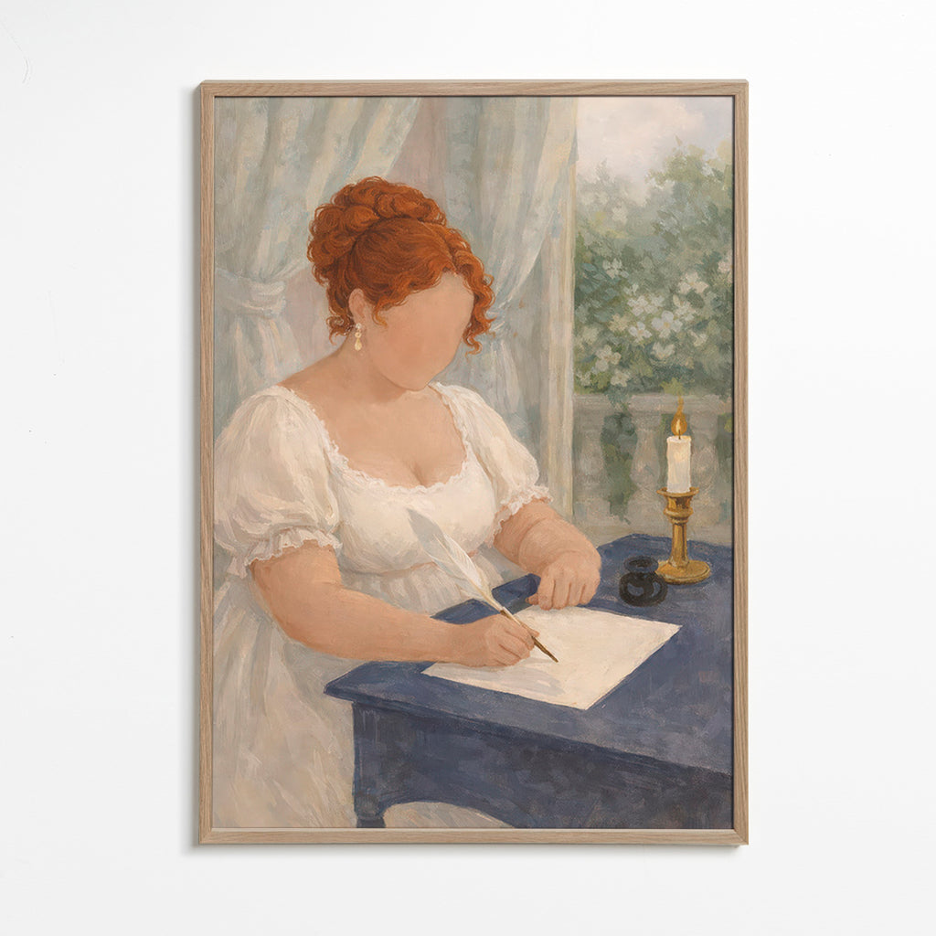 Illustrazione di dama che scrive alla candela
