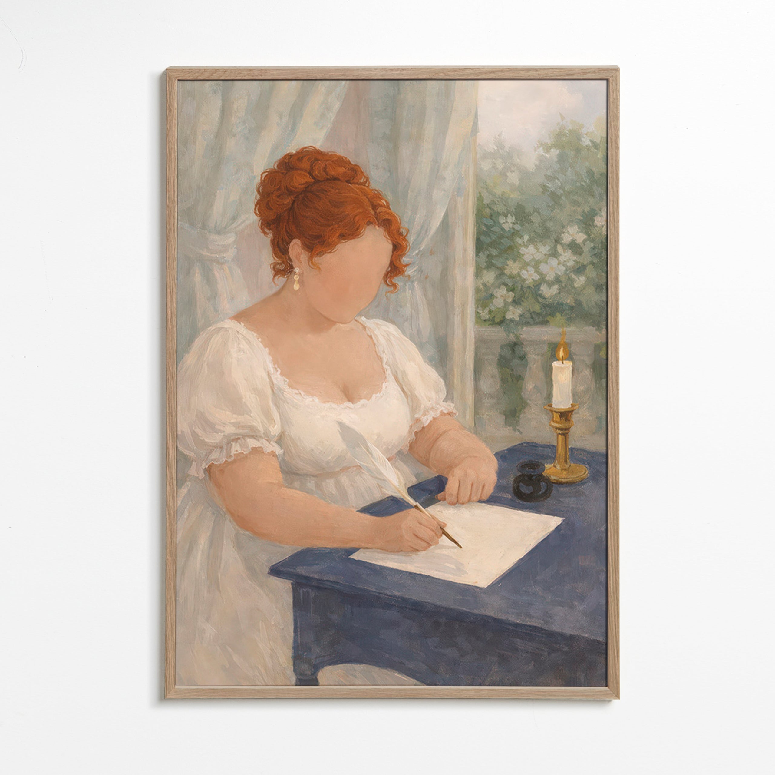 Illustrazione di dama che scrive alla candela