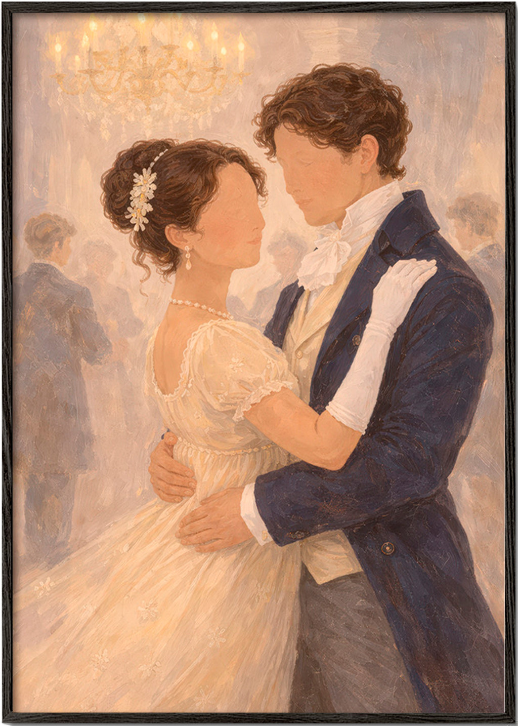 Illustrazione di ballo romantico in salone d'epoca