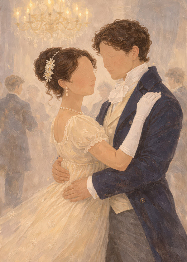 Illustrazione di ballo romantico in salone d'epoca