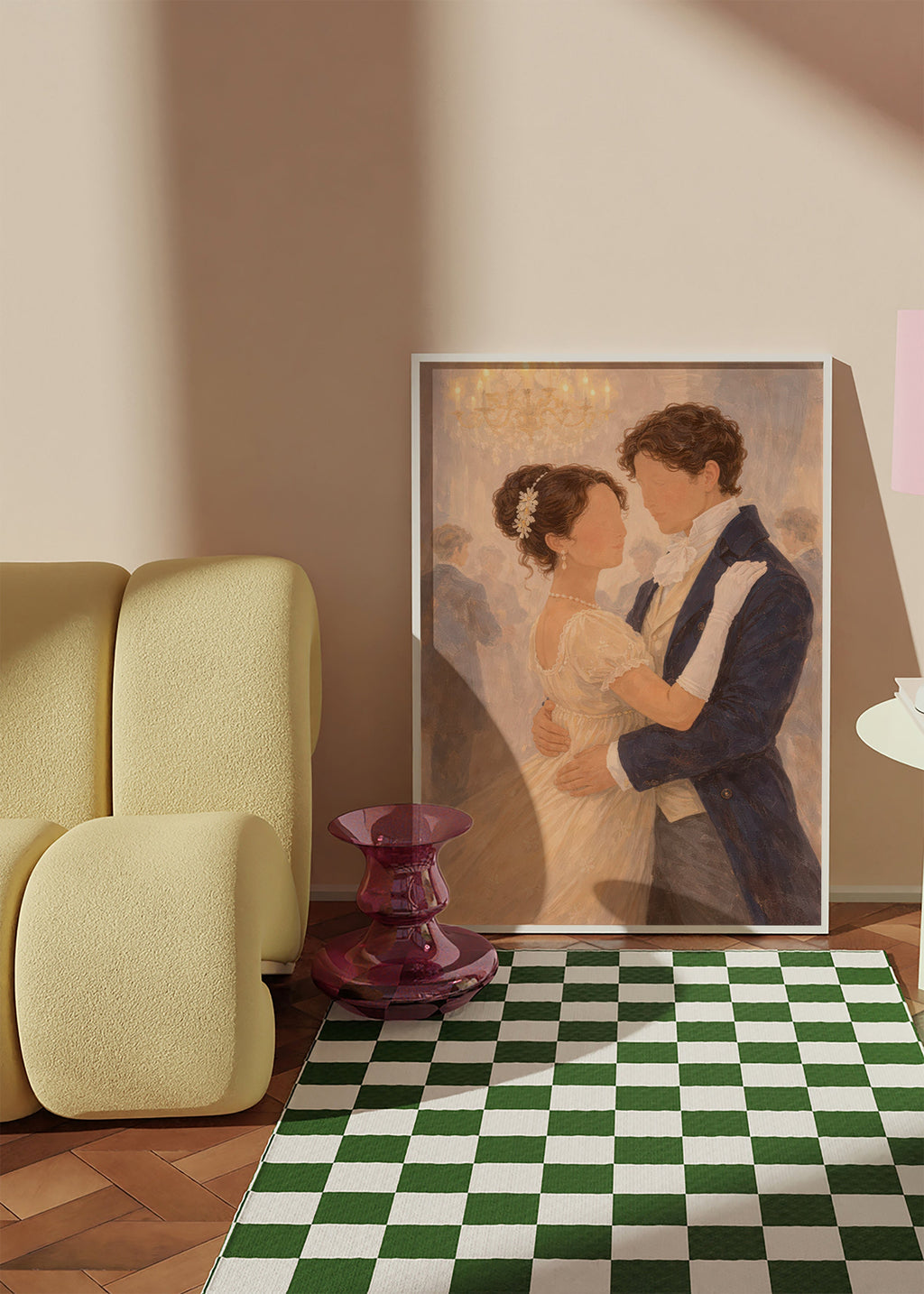 Illustrazione di ballo romantico in salone d'epoca