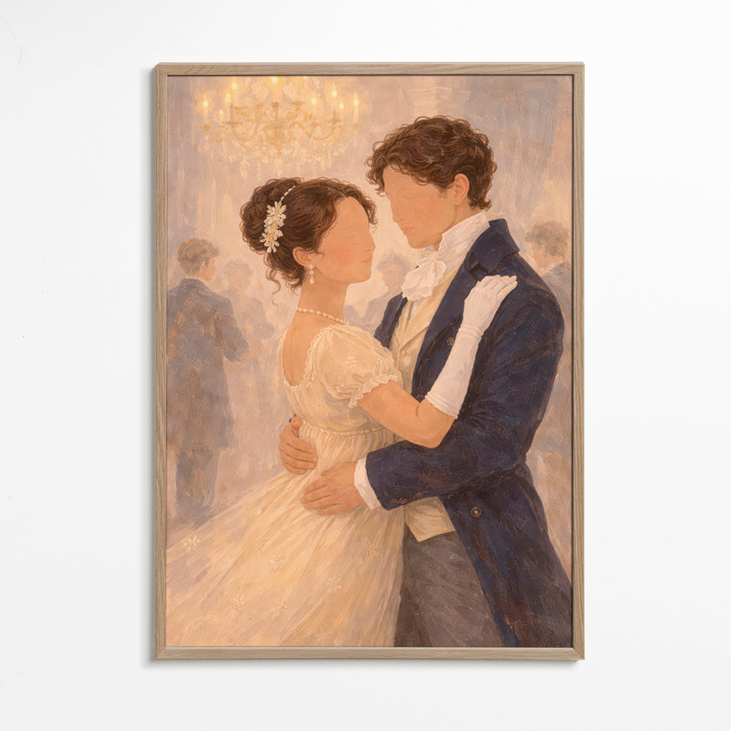 Illustrazione di ballo romantico in salone d'epoca
