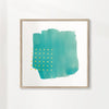 Abstract teal watercolour brushstroke with yellow polka dots