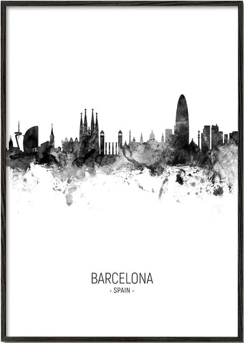 Barcelona Skyline en blanco y negro