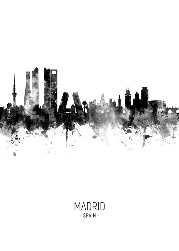 Madrid Skyline en blanco y negro