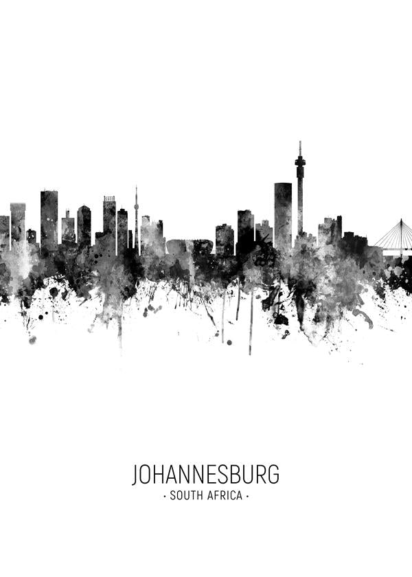 Johannesburg Skyline blanco y negro