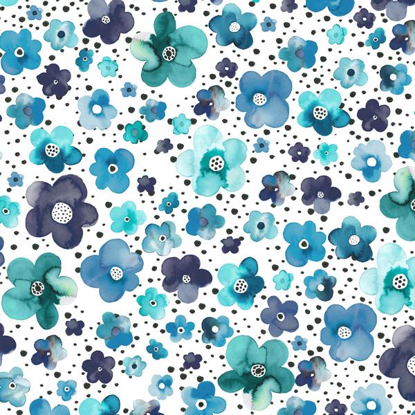 Happy Dots Flowers Blue Cuadradas 2