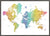 Detailed rainbow watercolor world map with labels in Spanish, Jule