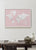 Detailed pink world map with labels in Spanish, Leire